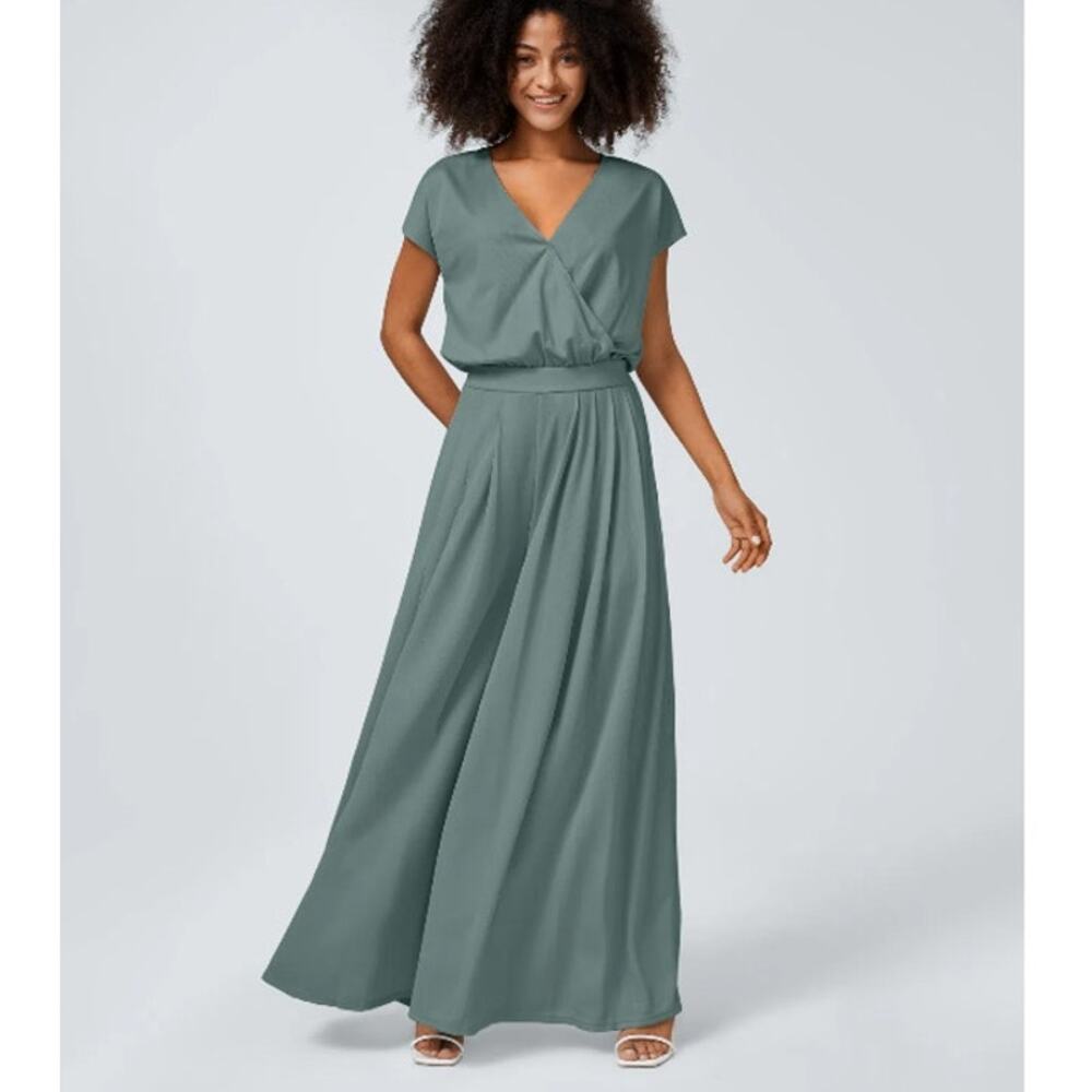 Halara Womens Wide Leg Jumpsuit Plus Size 2X Flowy Waffle Side Pocket Stretch